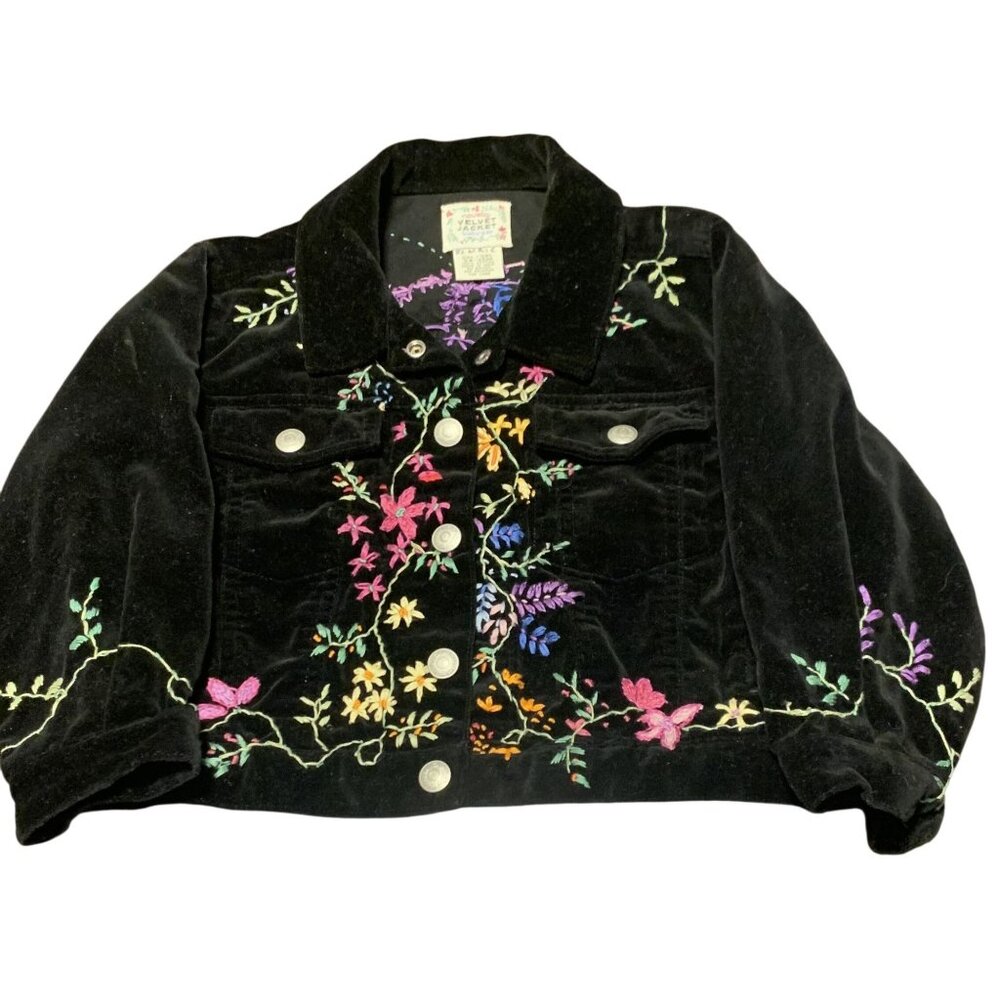 Baby Gap 24-36M Velvet Embroidered Cotton Floral Jacket Black Multi